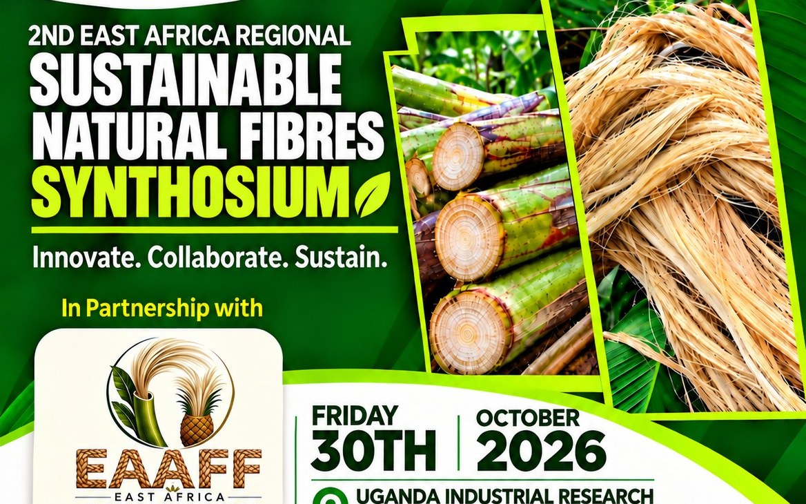 Banner for the 2nd East Africa Regional Sustainable Natural Fibres Symposium showing banana stems and extracted fibre