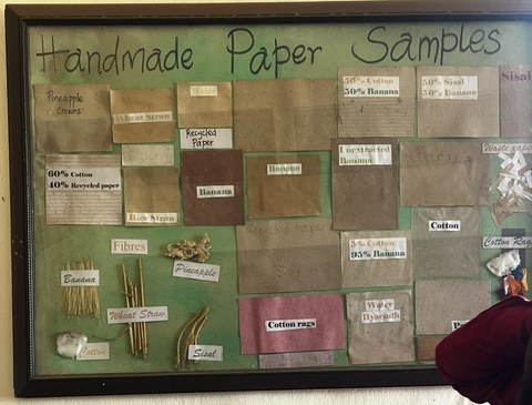 Handmade paper samples made from banana, pineapple, sisal, wheat straw and other fibres at UIRI's Handmade Paper Section